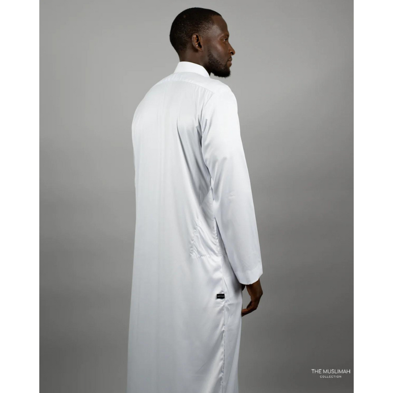 Saudi Collar Thobe Jubbah - White