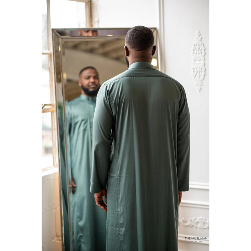 Emerald Green Saudi Collar Thobe Jubbah