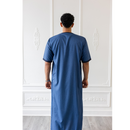 Moroccan Short Sleeve Thobe (Storm Blue With Navy Embroidery)