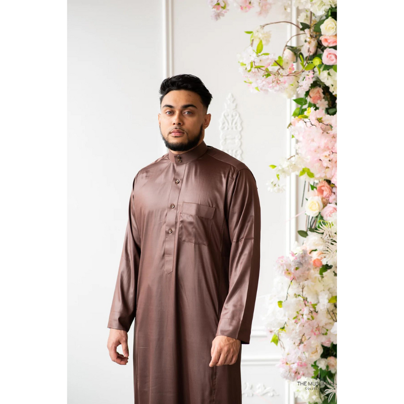 Coffee Brown Saudi Collar Thobe Jubbah