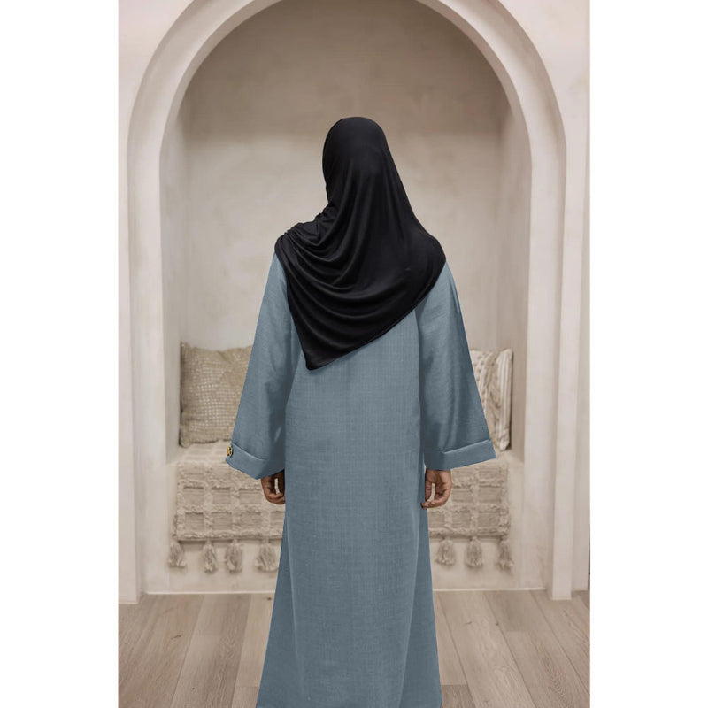 Umm Salama Cotton Blend Loose Fit Abaya - Alaskan Grey