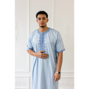 Moroccan Short Sleeve Thobe (Sky Blue With Blue Embroidery)