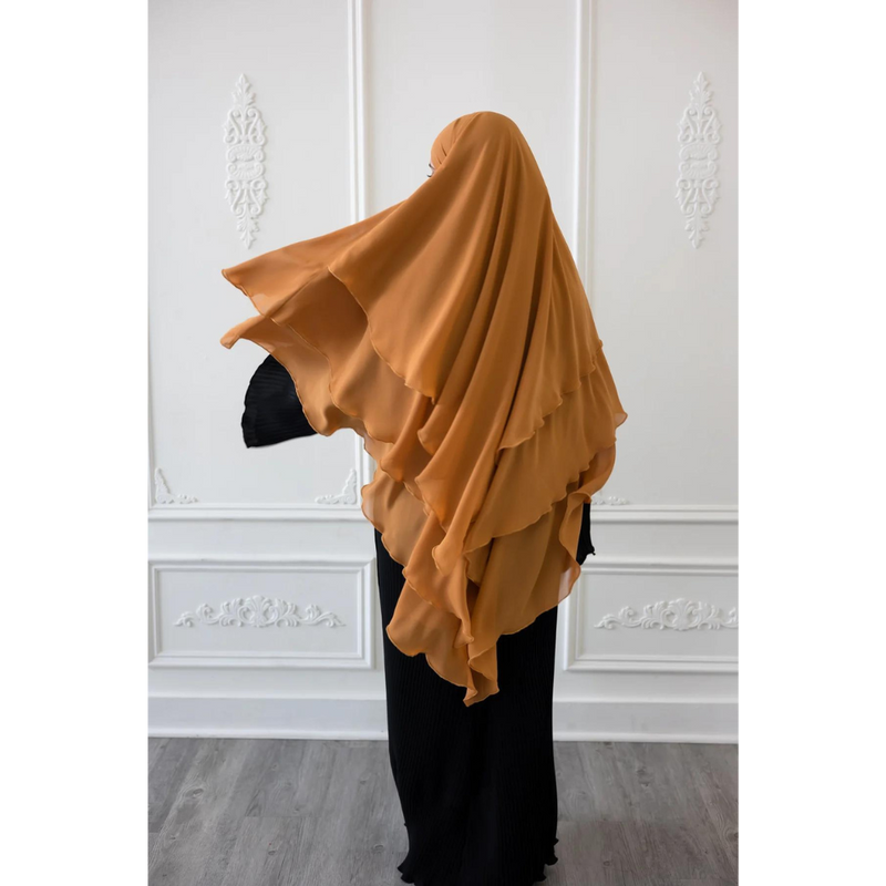 Chiffon Three Layered Princess Khimar - Honey Gold