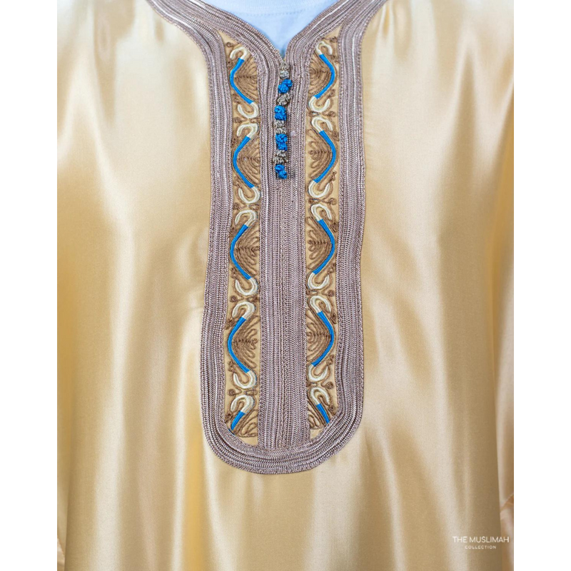 Moroccan Short Sleeve Thobe (Gold & Blue)