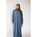 CLEARANCE SALE Button Front Abaya with Pleated Bishop Sleeves  - (Midsummer Blue) - 70,76,77,78
