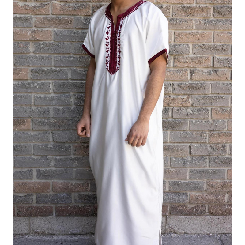 Kids Moroccan Short Sleeve White and Maroon