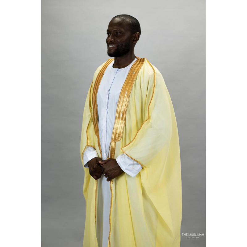 Embroidered Thobe Overcoat Arab Bisht Cloak (Corn Silk)