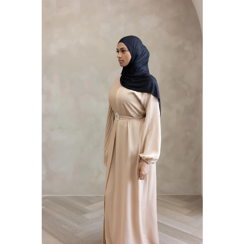 Sale Sawda Pleated Abaya with Stone Belt (Butter)