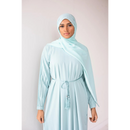 CLEARANCE SALE Pleated Crepe Abaya - Teal Mist  (SIZE 58)- 63,64