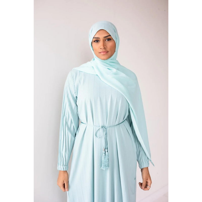 CLEARANCE SALE Pleated Crepe Abaya - Teal Mist  (SIZE 58)- 63,64