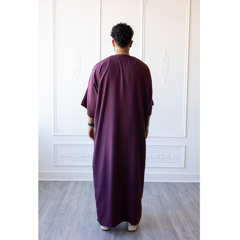 Moroccan 3/4 Sleeve Thobe - Burgundy