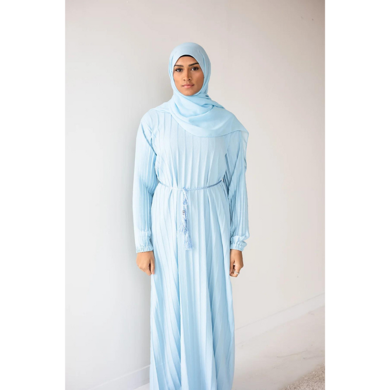 Sample Sale Pleated Crepe Abaya - Clear Sky Blue Final Sale Size 58