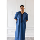 Moroccan Short Sleeve Thobe (Storm Blue With Navy Embroidery)