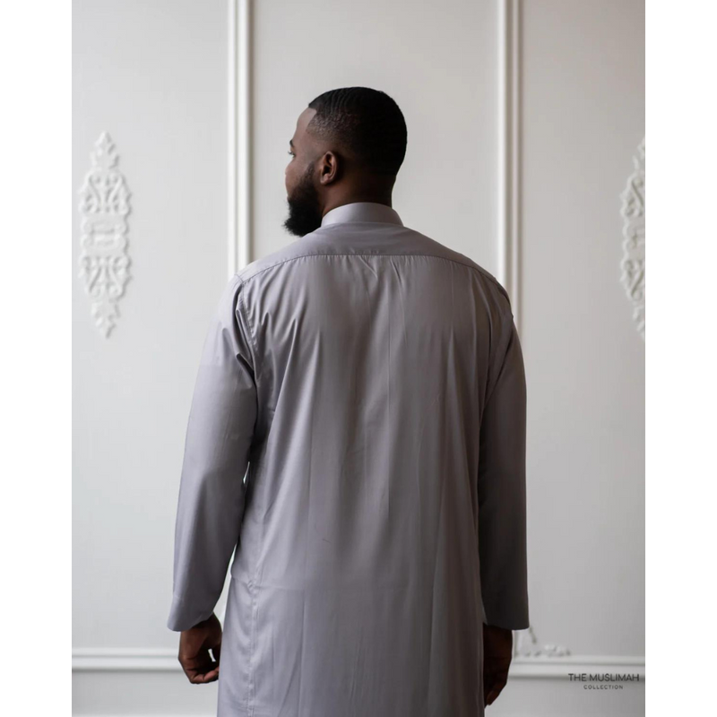 Saudi Collared Thobe (Light Grey)