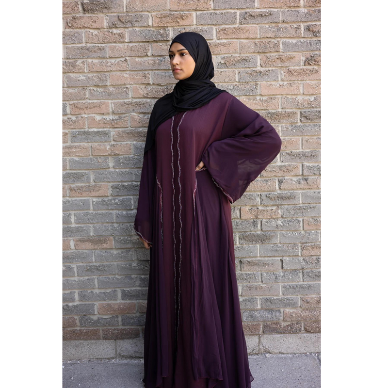 Sale Wide Sleeved Chiffon & Sawda Eid Abaya Plum