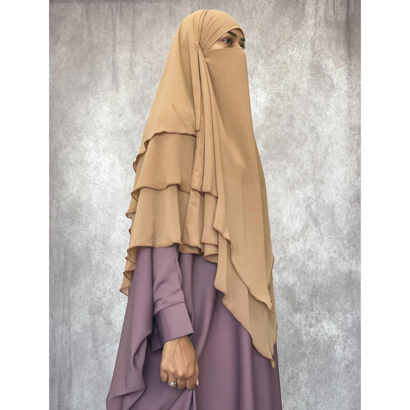 Chiffon Three Layered Princess Khimar - Tan