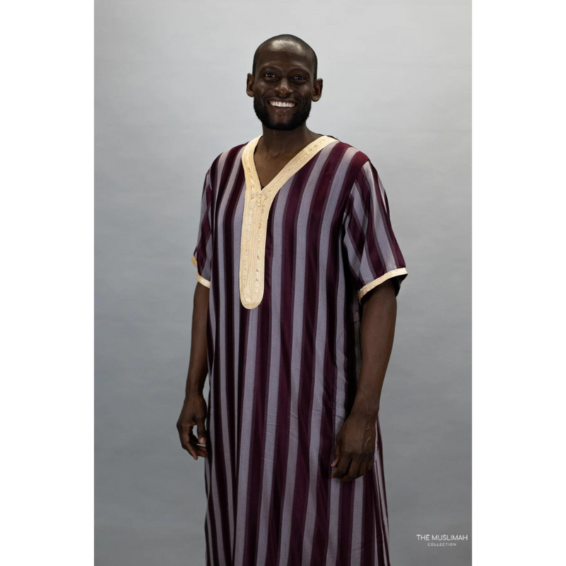 Moroccan Striped Thobe (Maroon)