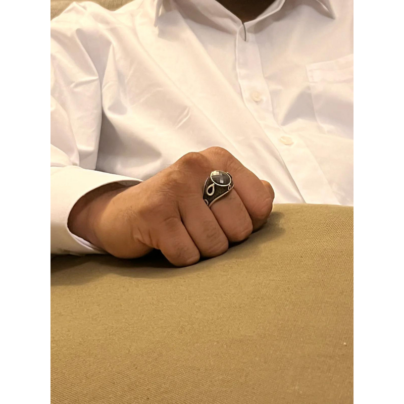 Teardrop Obsidian Sterling Silver Mens Islamic Ottoman Ring