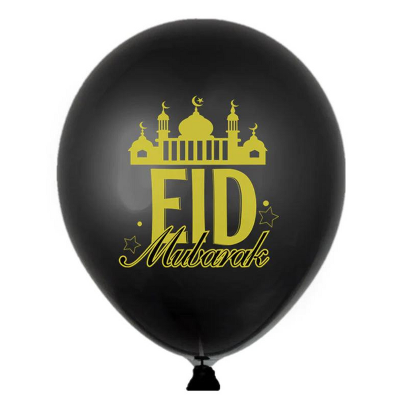 Pack of 12 Eid Mubarak Crescent Moon, Lanterns and Mosque Eid Balloons