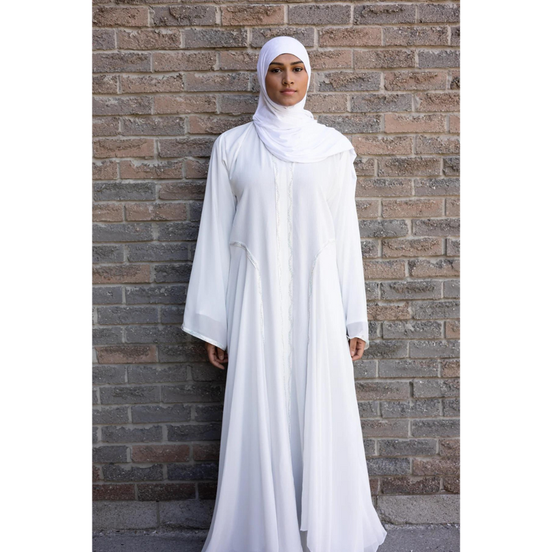 Sale Wide Sleeved Chiffon & Sawda Eid Abaya White