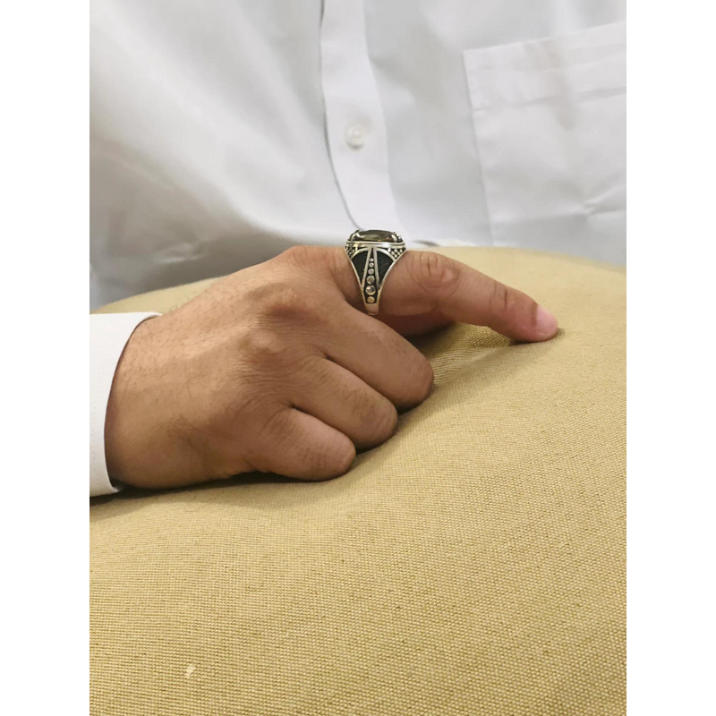 Citrine Real Sterling Silver Mens Islamic Ottoman Ring