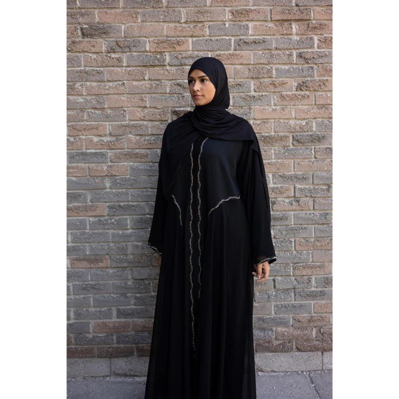 Sale Wide Sleeved Chiffon & Sawda Eid Abaya Black