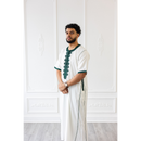 CLEARANCE SALE Moroccan Short Sleeve Thobe White With Green Embroidery - 49