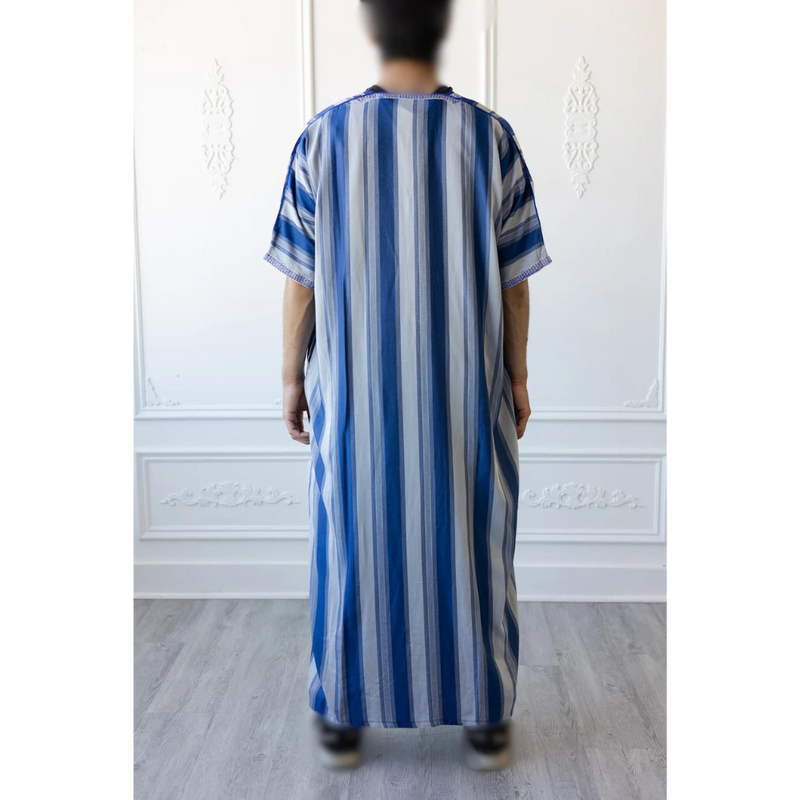 Moroccan Striped Thobe (Blue and Grey)