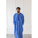Moroccan Hoodie Thobe (Electric Blue With Blue Stripes)