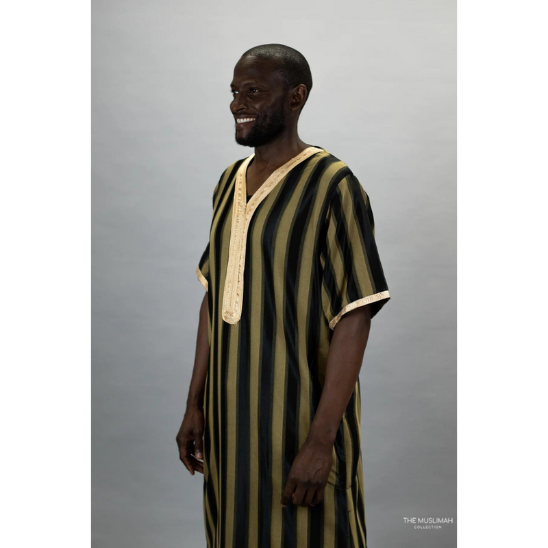 Moroccan Striped Thobe Black and Gold