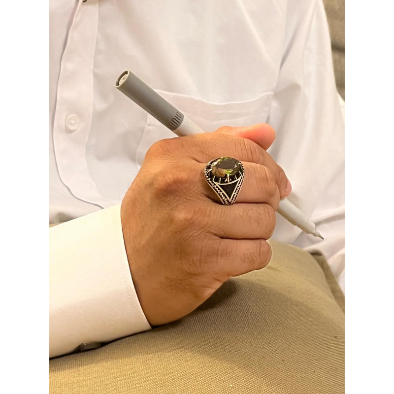 Topaz Axinite Sterling Silver Mens Islamic Ottoman Ring