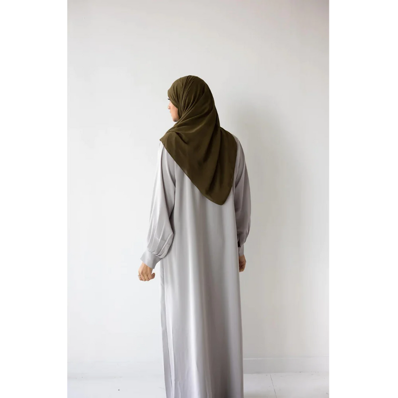 Button Front Abaya with Pleated Bishop Sleeves  - (Seize the Grey) - 72