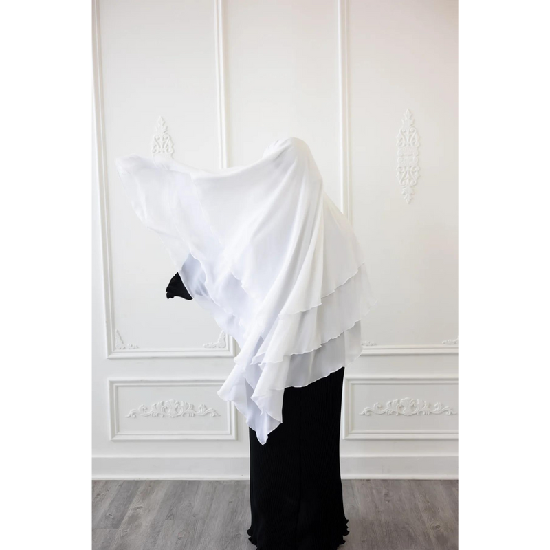 Chiffon Three Layered Princess Khimar - Frost White