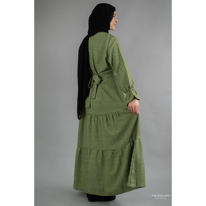 Flounce Sleeve Flowy Long Maxi Tiered Dress - Sage Green