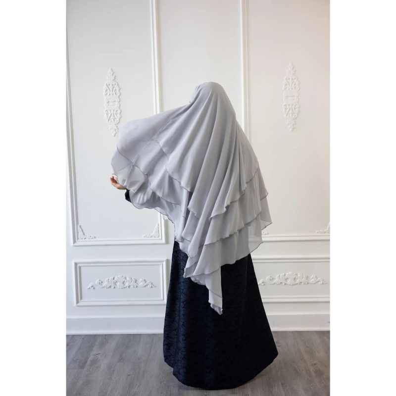 Chiffon Three Layered Princess Khimar - Dove Grey