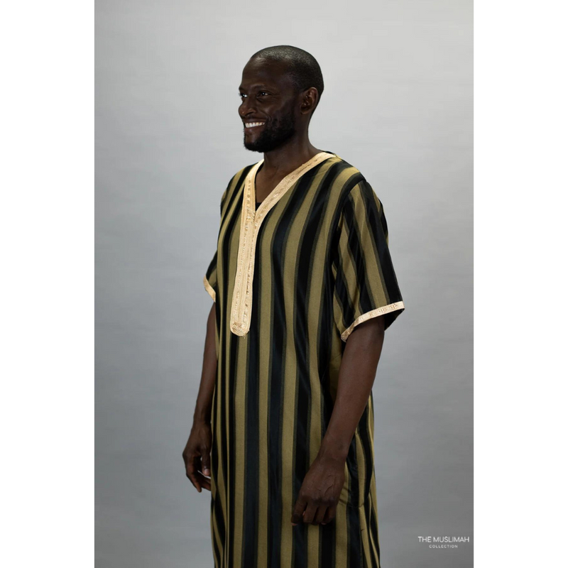 Moroccan Striped Thobe (Black and Gold)