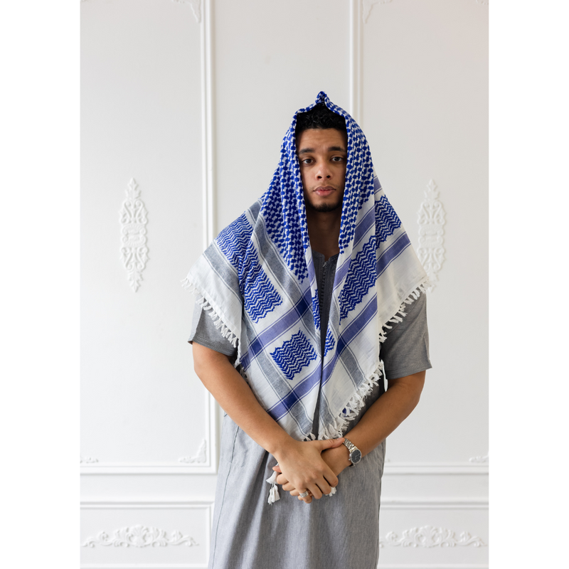 Blue and White Imamah/Shemagh/Keffiyyah Arab Men's Scarf