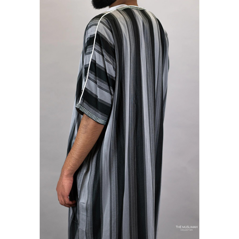 Moroccan Striped Thobe Dark Blue and Grey