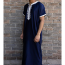 Moroccan Short Sleeve Kids-Boys Thobe (Navy Blue and White)