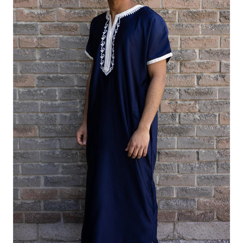 Kids Moroccan Short Sleeve Navy Blue and White