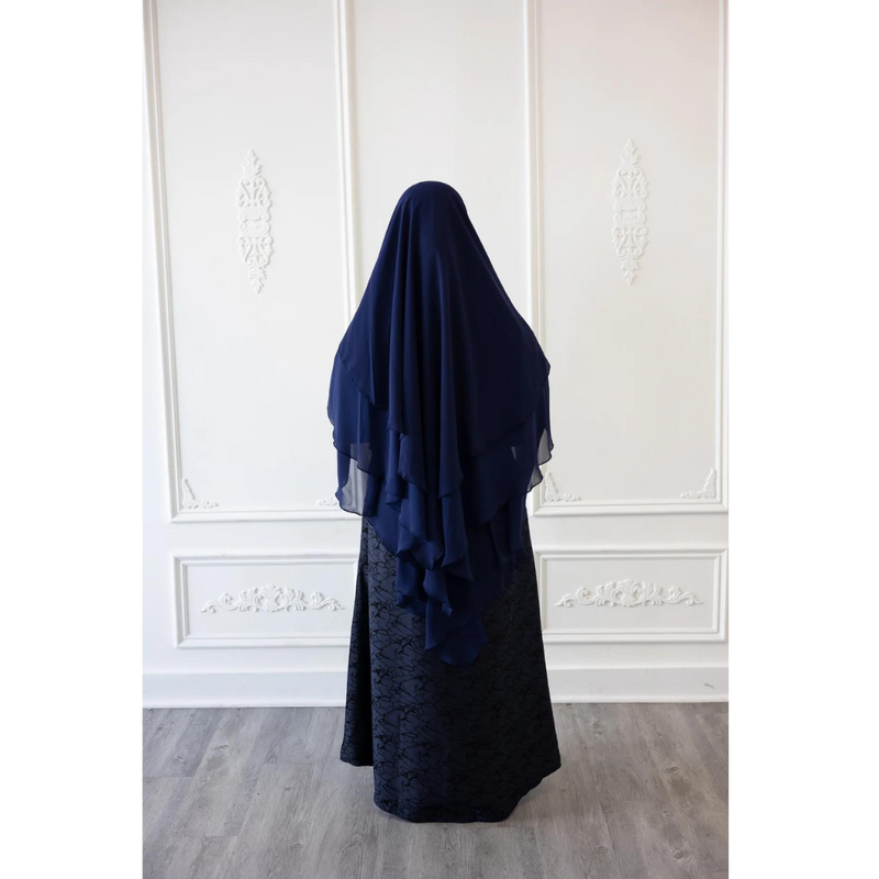 Chiffon Three Layered Princess Khimar - Royal Navy