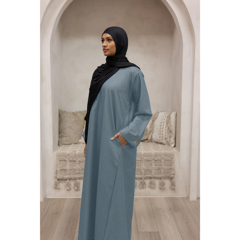Umm Salama Cotton Blend Loose Fit Abaya - Alaskan Grey