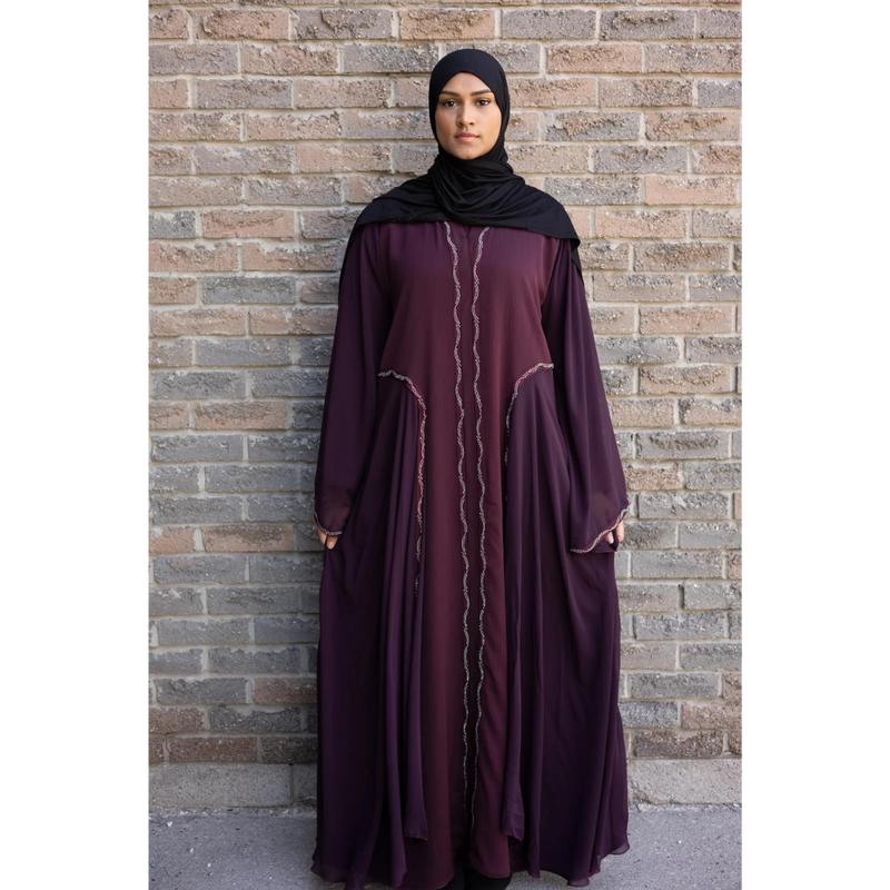 Sale Wide Sleeved Chiffon & Sawda Eid Abaya Plum