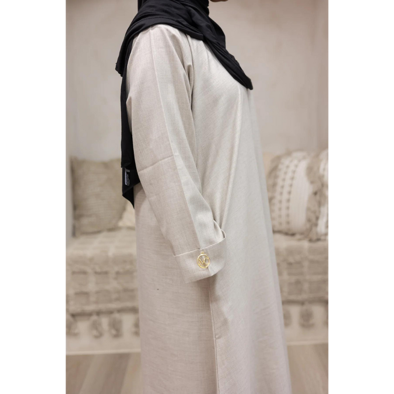 Luxury Linen Abaya in Chrome White