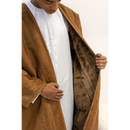 Mustard Brown Syrian Farwa Coat with Hoodie