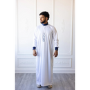 Saudi Collared Thobe Jubbah - Usman Collection (White & Blue)