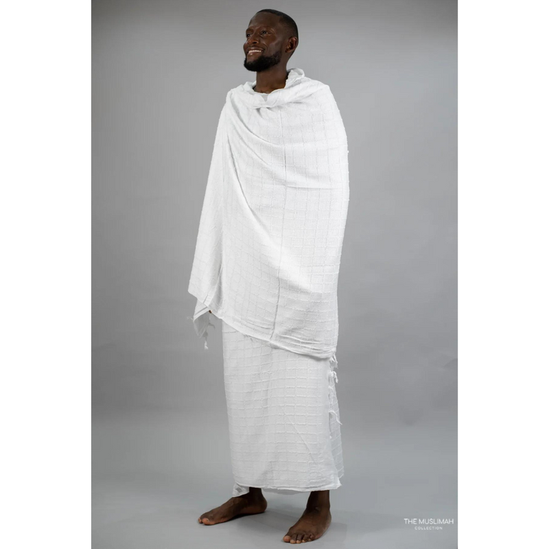 Ihram Islamic Pilgrimage Attire for Hajj and Umrah 2 Unstitched White -  (Standard)