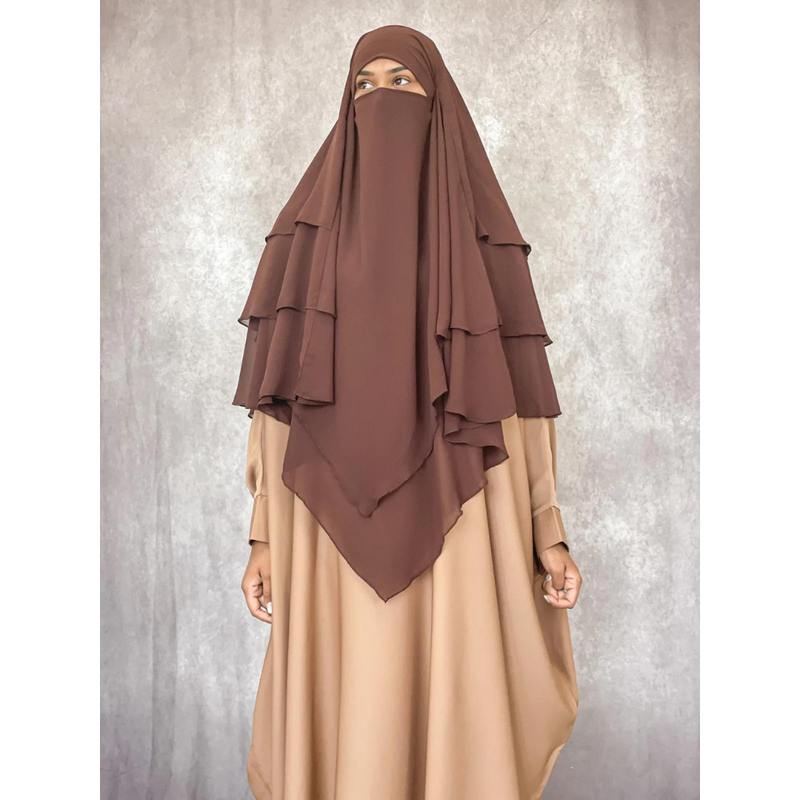 Chiffon Three Layered Princess Khimar - Coffee (C60)
