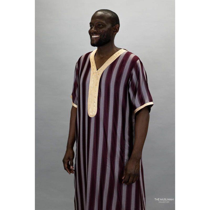 Moroccan Striped Thobe (Maroon)