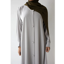 Button Front Abaya with Pleated Bishop Sleeves  - (Seize the Grey) - 72